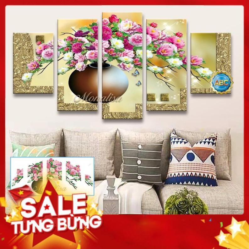 iii8252Tranh đính đá bình hoa lan 5 mảnh 150x75cm