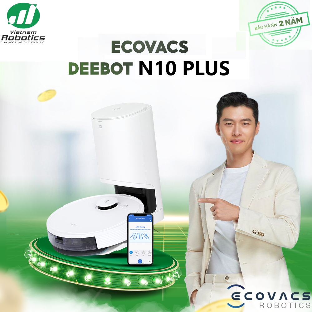 Robot hút bụi lau nhà Ecovacs deebot N10 Plus , Lực hút 4300pa , Pin 5200 làm liên tục 330 phút , Bản Quốc Tế , Bảo Hành 24 tháng