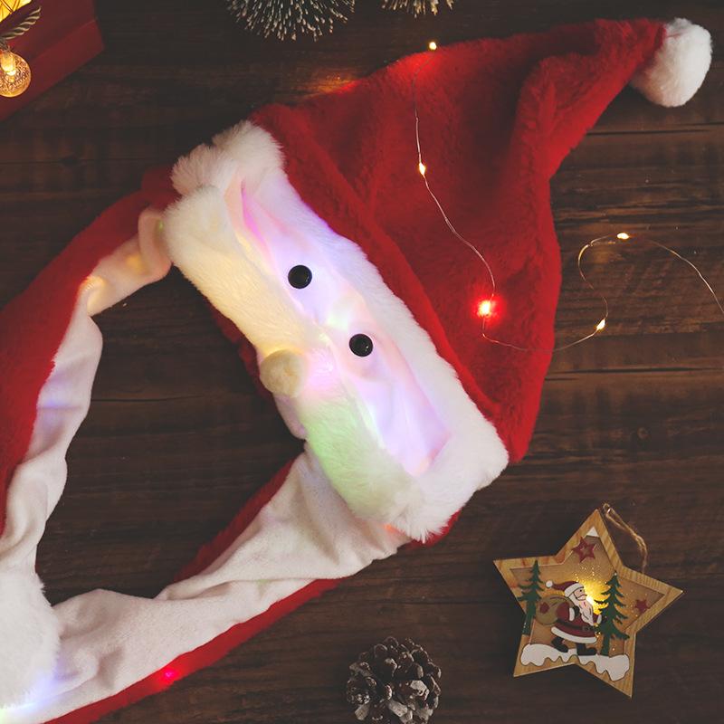 Mũ được mòn với đèn LED và tai di động làm bằng trang phục sang trọng cho trẻ em và mũ đồ chơi sang trọng động vật trưởng thành, ông già Noel