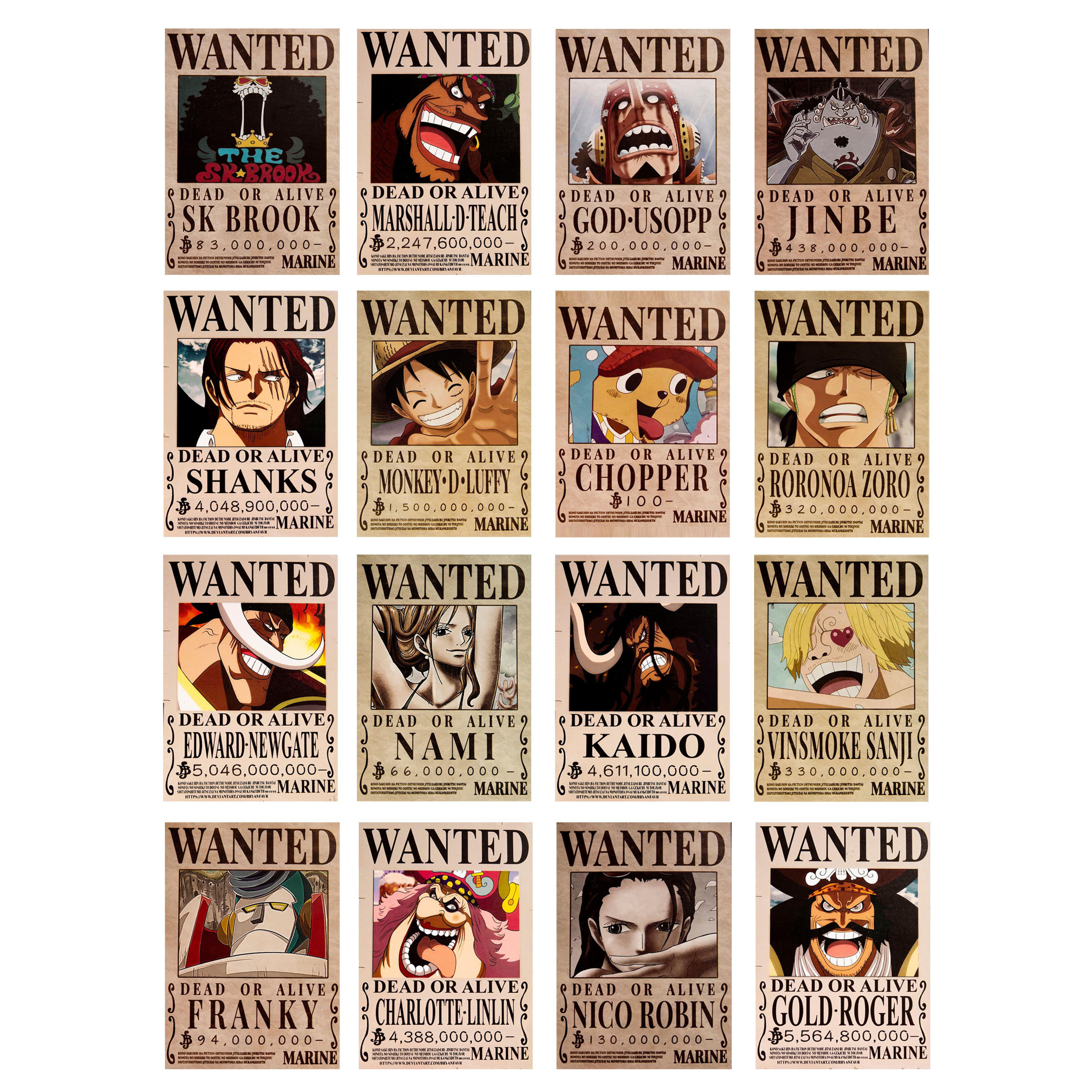 POSTER ảnh dán ONE PIECE - WANTED set 16 tấm cỡ A5