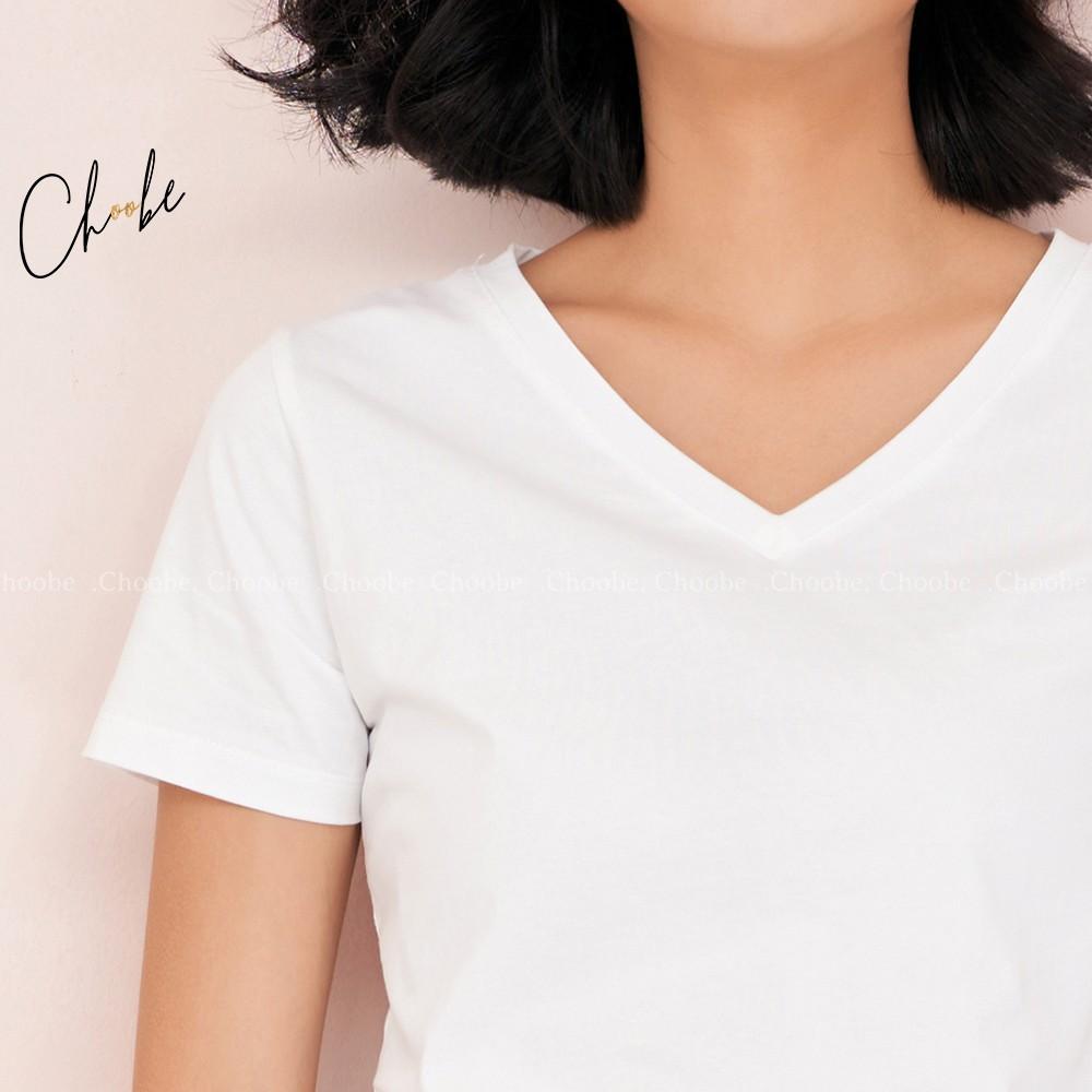 Áo thun nữ Choobe cộc tay cổ tim dáng suông phông trơn vải cotton co giãn tốt - A18