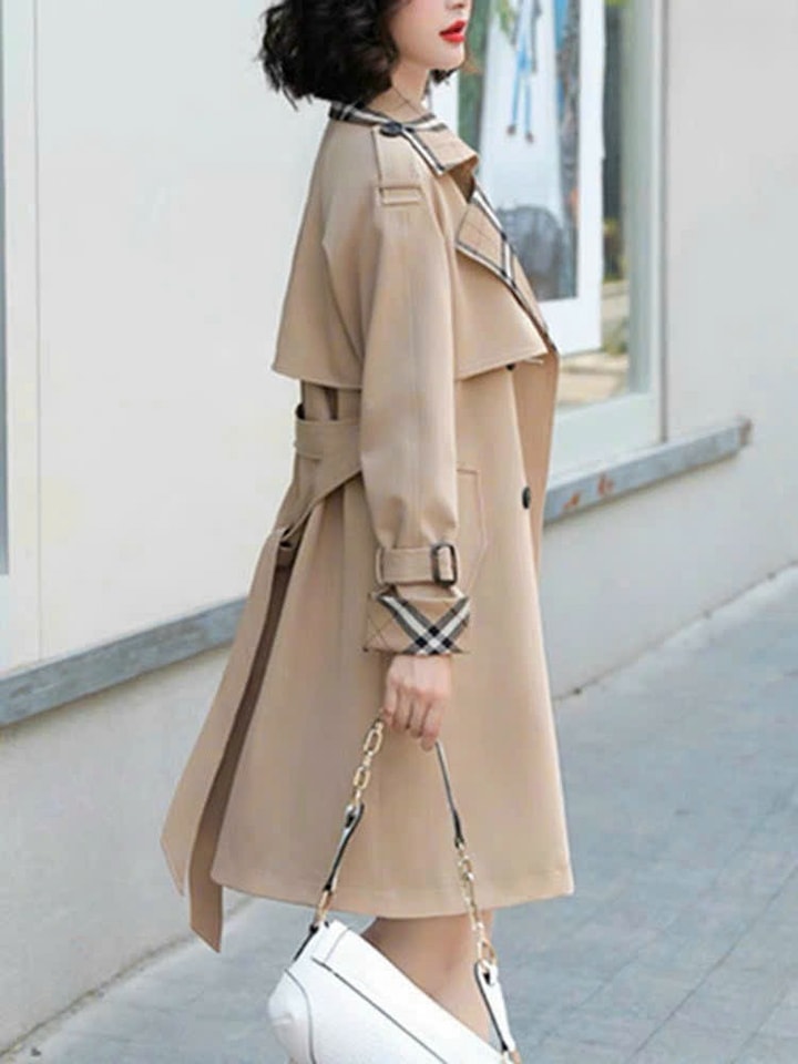 Áo khoác blazer kaki cổ vest phối màu cột eo cao cấp