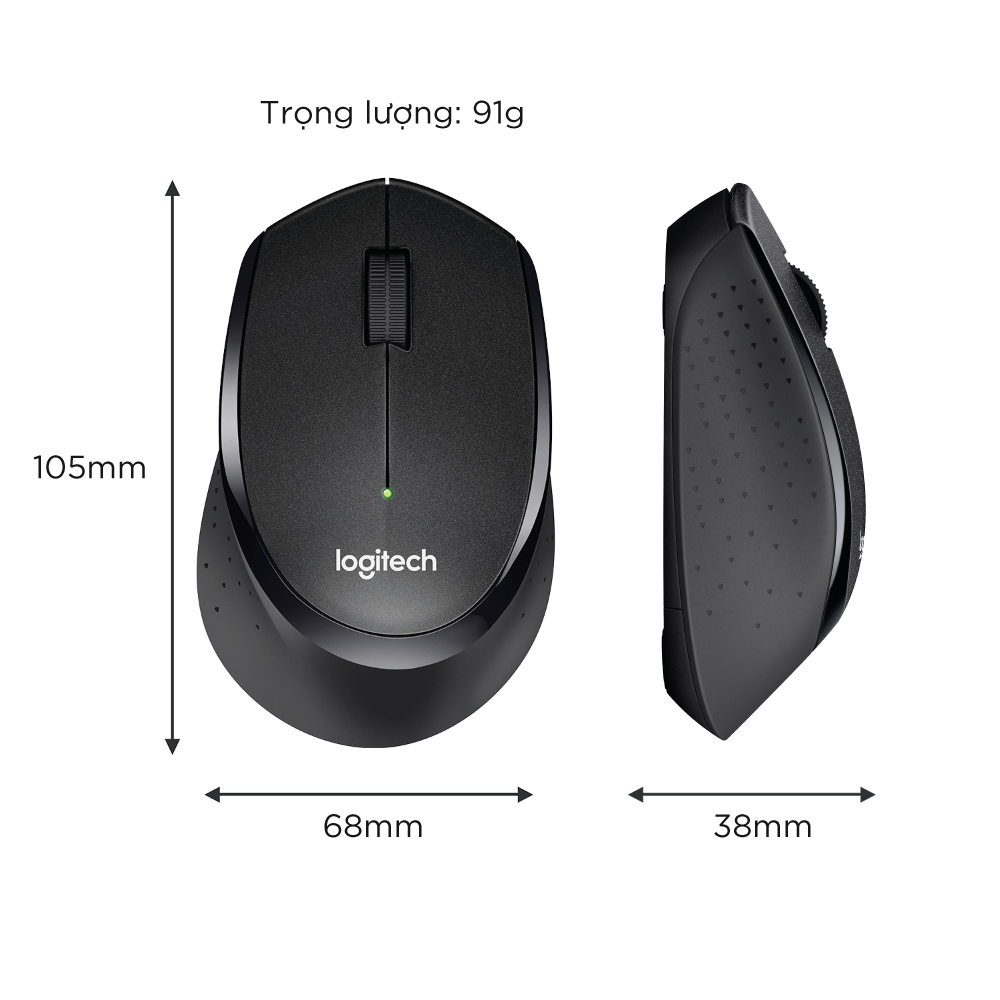 Chuột không dây Logitech M330 Silent Plus giảm ồn 90% - USB 2.4GHz, pin 2 năm, phù hợp người thuận tay phải, PC/ Laptop - Hàng chính hãng - Màu Đen
