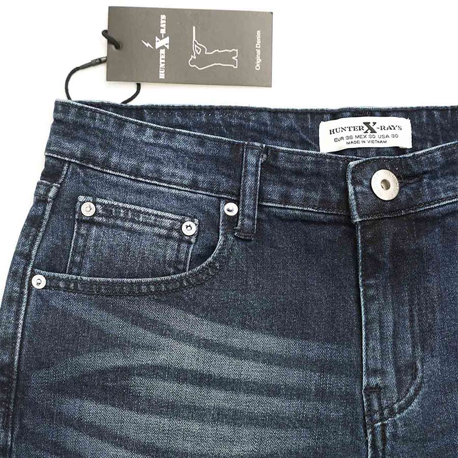 Quần Short Jeans Nam Rách Cao Cấp HUNTER X-RAYS Form Slimfit Thun Màu Xanh S62