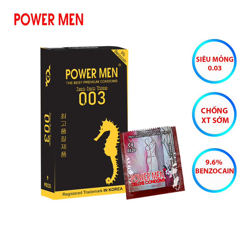 Bao cao su Powermen Siêu siêu mỏng 0.03 mm, chống xuất tinh sớm Hộp 9 BCS - che tên khi giao hàng