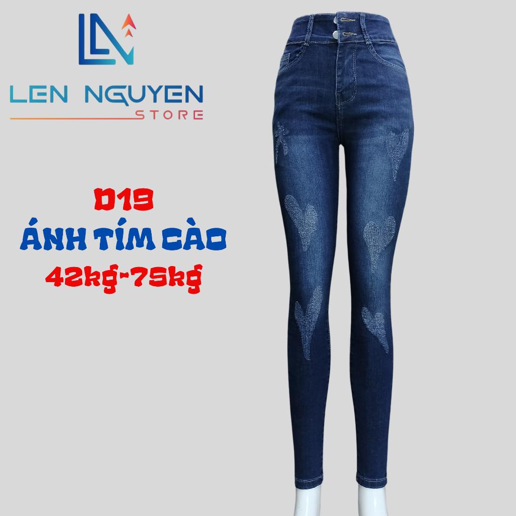 D19_Quần jean nữ, dài, lưng cao, quần bò nữ dáng ôm, quần rin nữ có big size, cho 42kg đến 75kg,LEN NGUYEN STORE - Ánh Tím Trơn