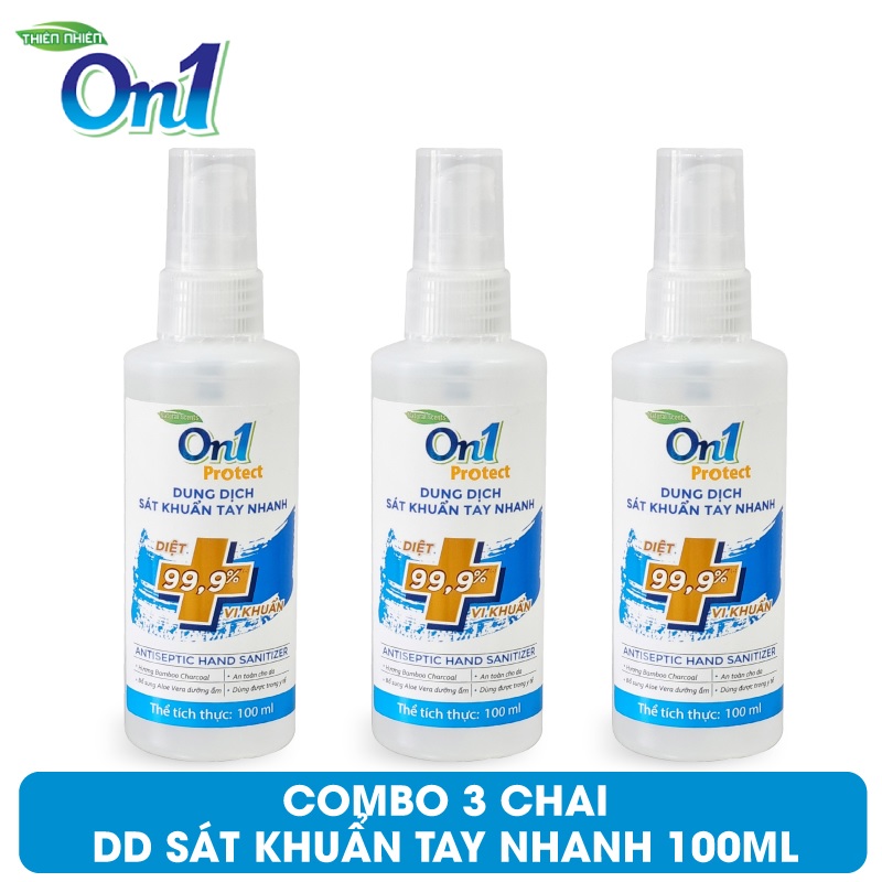 COMBO 3 Chai Dung Dịch Sát Khuẩn Tay Nhanh On1 Protect Hương BamBoo Charcoal 100ml C0201 (Mẫu Mới 2021)