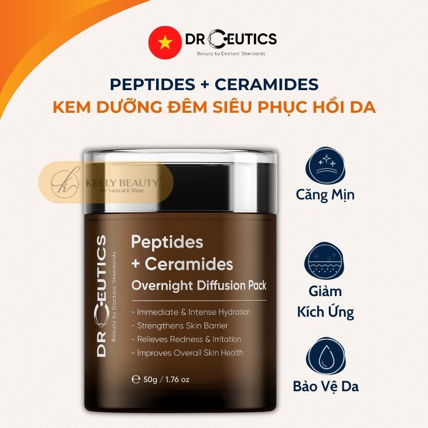 Kem Đêm Phục Hồi Da DrCeutics Deptides + Ceramides Overnight Diffusion Pack - Dưỡng Ẩm, Tăng Đề Kháng Da - Kelly Beauty