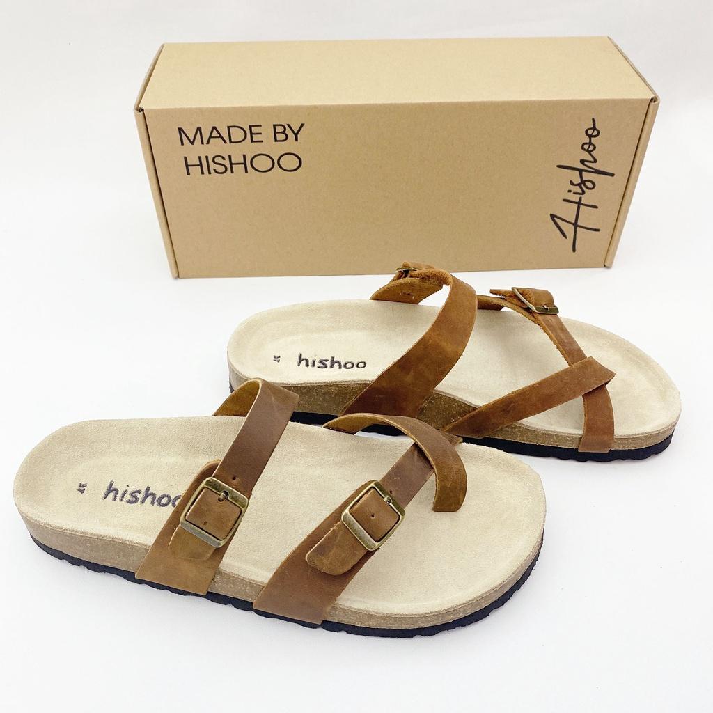 Dép đế trấu birken chất liệu da bò sáp nam nữ unisex 2 khóa quai xỏ ngón size 35 - 43 chính hãng Hishoo S102