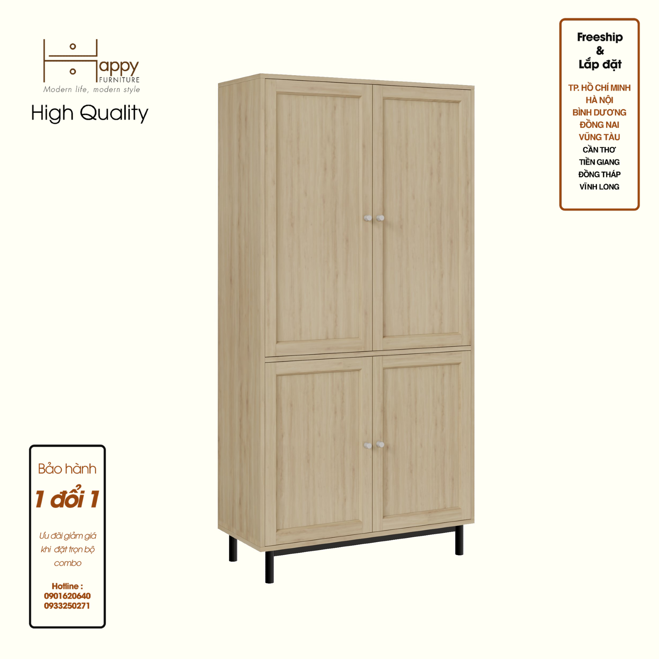 CATY, Kệ sách 5 tầng 2 cửa mở - chân sắt, 90cm x 39cm x 180cm , KSA_055