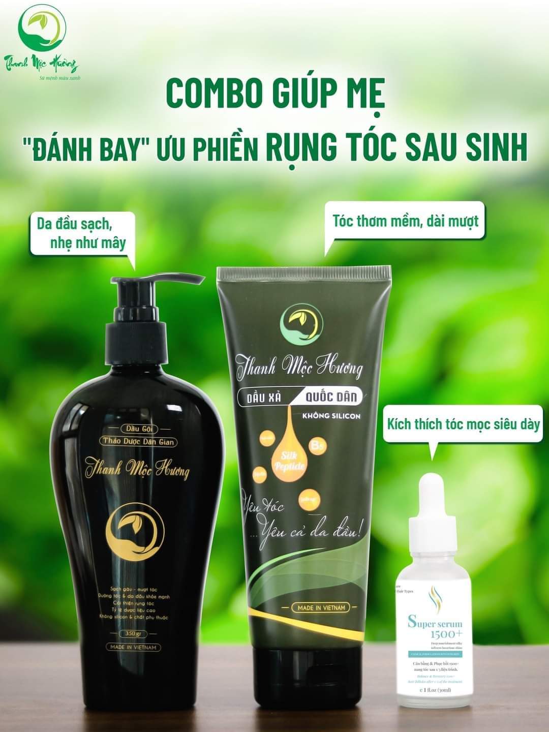 Dầu gội thảo dược Thanh Mộc Hương sạch gàu suôn mượt kết hơp Serum kích mọc tóc 350ml