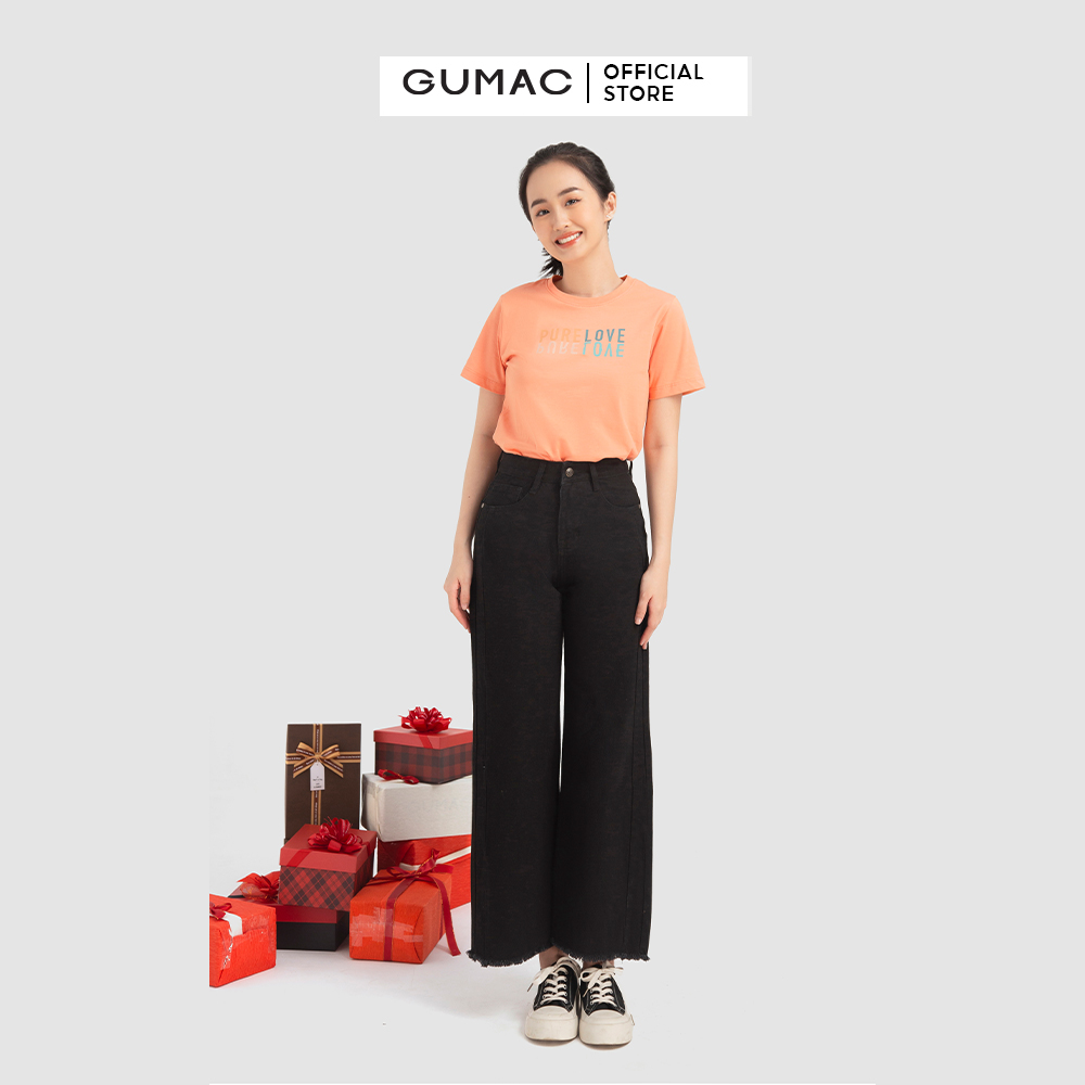 Quần jeans nữ GUMAC QJB12024 ống rộng phối