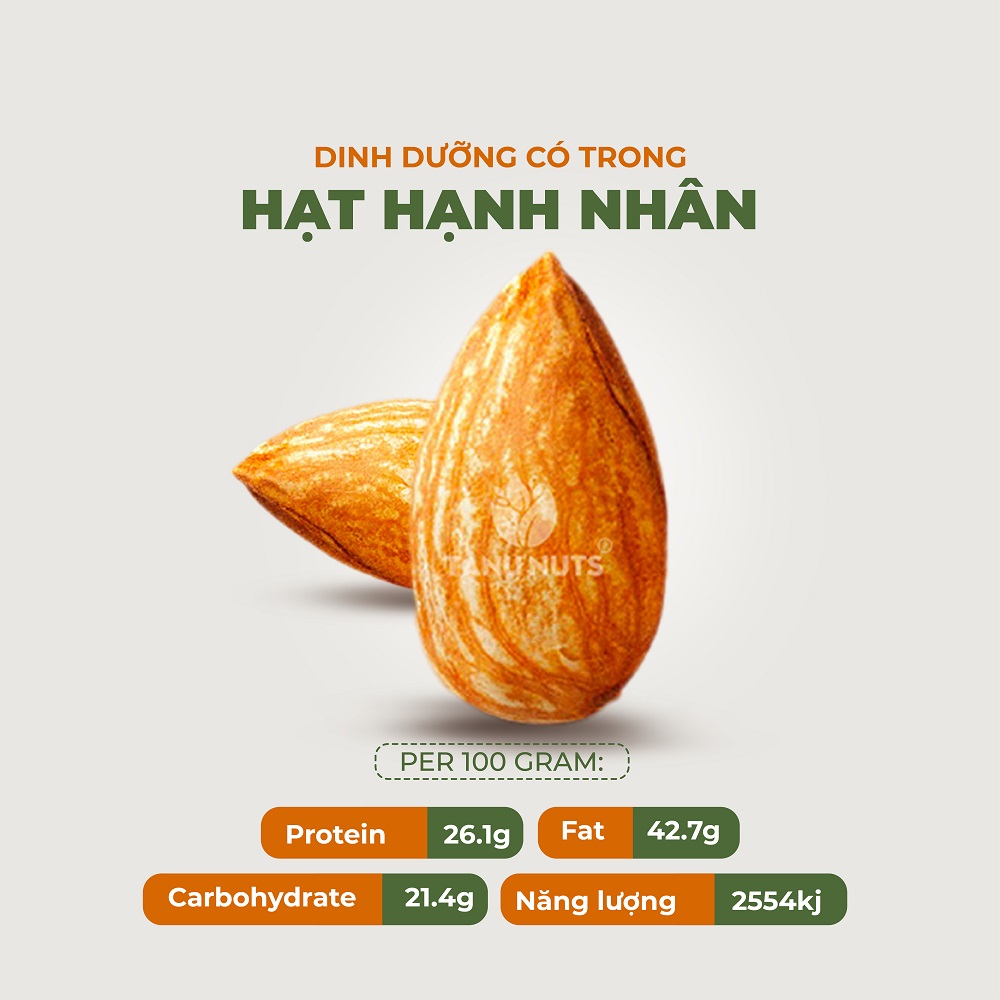 Hạt hạnh nhân sấy chín TANU NUTS ngũ cốc dinh dưỡng tốt cho bà bầu, người ăn kiêng, giảm cân