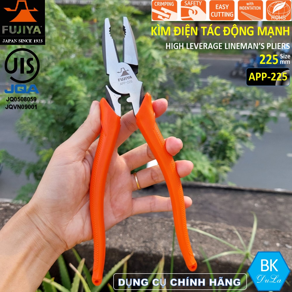 Kìm điện - Kìm răng tác động mạnh cách điện  Fujiya APP-225 GENUINE 9inch / 225mm công nghệ Nhật Bản