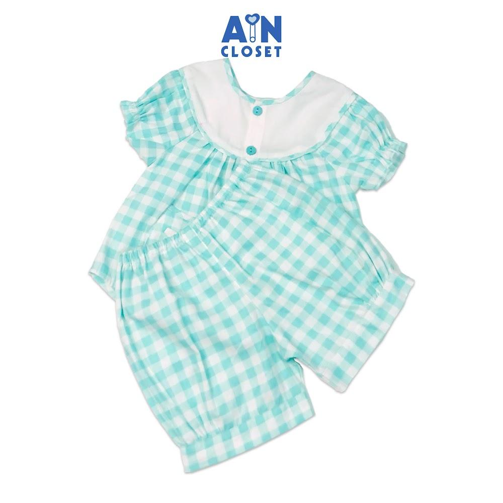 Bộ quần áo ngắn Bé gái họa tiết Caro xanh mint cotton - AICDBGIXPDDF - AIN Closet