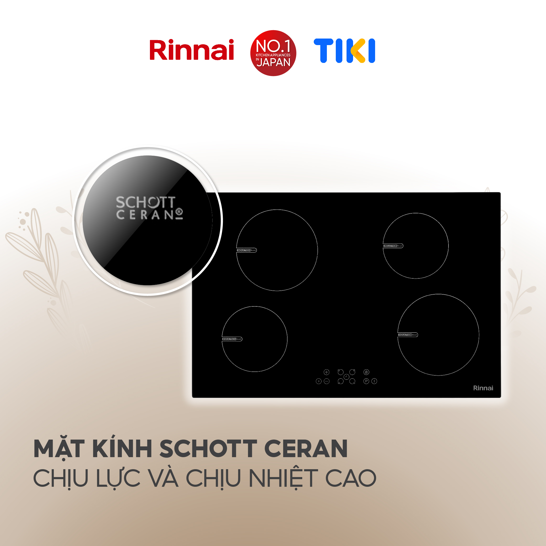 Bếp từ Rinnai RB-7104H-CB mặt kính Schott 7400W - Hàng chính hãng.