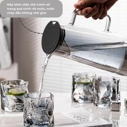 Bộ Cốc Bình Nước Thuỷ Tinh Cao Cấp Chịu Nhiệt Để Bàn Sang Trọng Cho Phòng Khách 1800ML - HÀNG CHÍNH HÃNG MINIIN