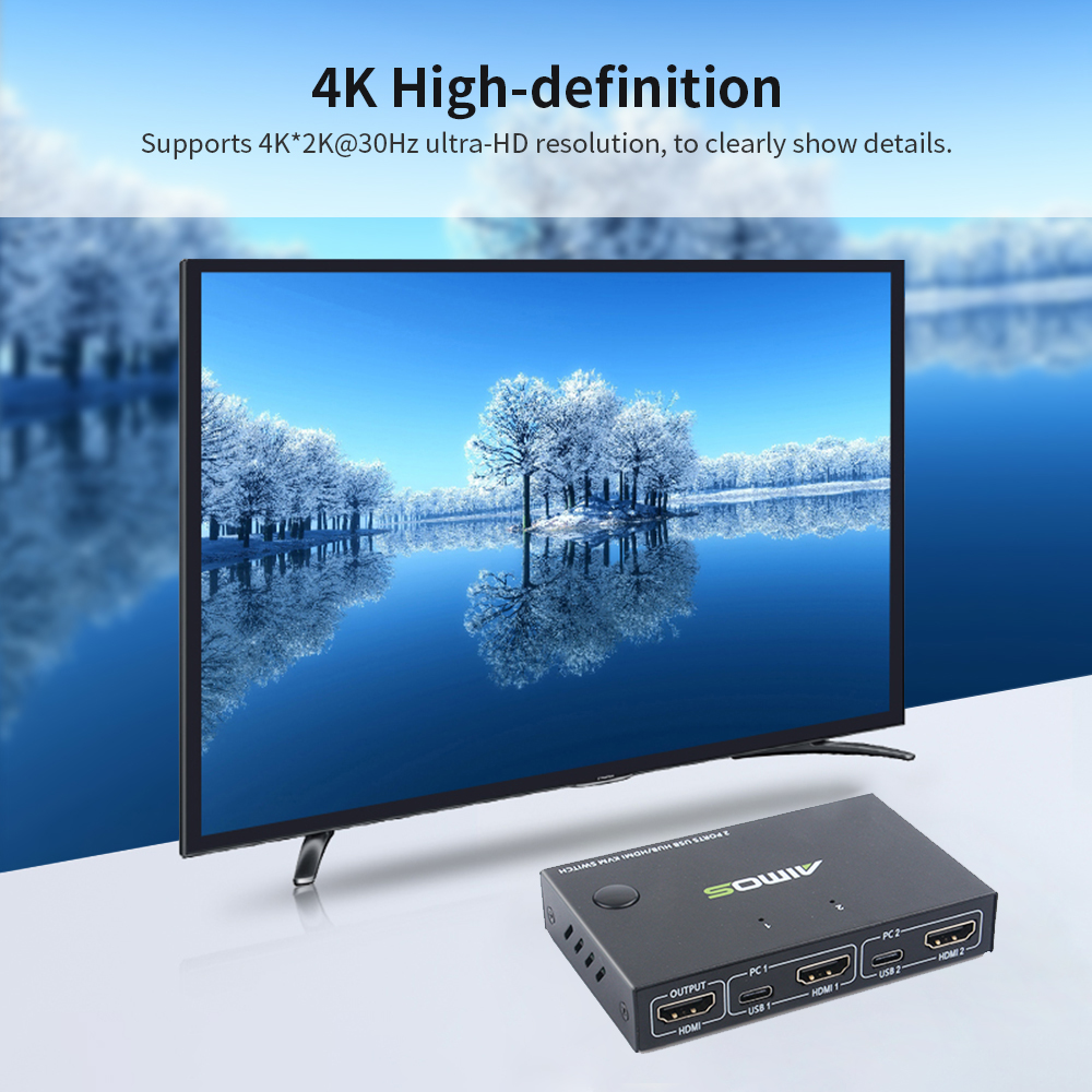 Bộ chuyển mạch bàn phím&chuột USB AIMOS AM-KVM201CC HDMI KVM 2 cổng Hỗ trợ 4K * 2K @ 30Hz