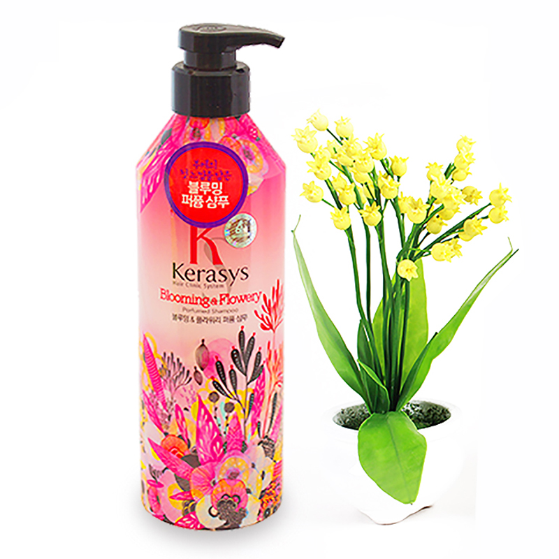 Dầu gội nước hoa Kerasys Blooming &amp; Flower hương tuyết tùng và linh lan Hàn Quốc 600ml + Móc khoá