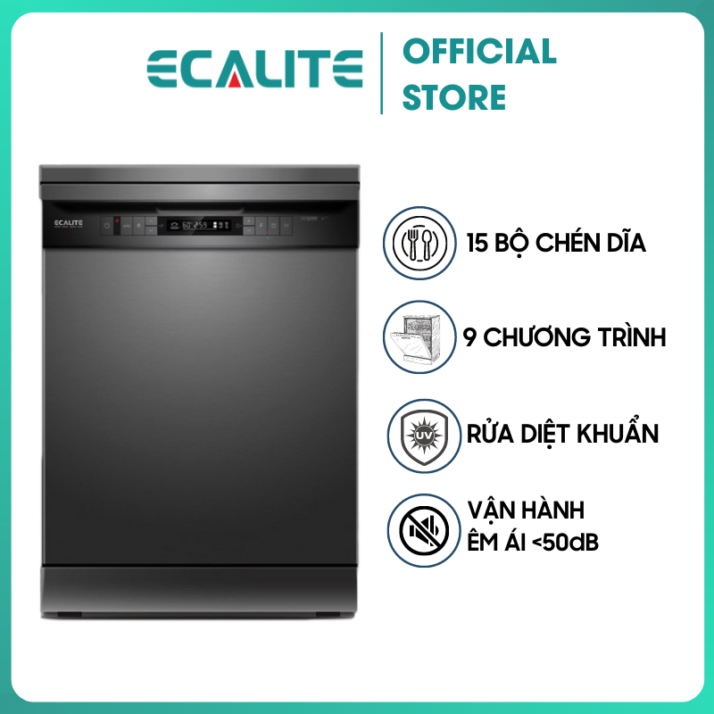 Máy Rửa Chén Độc Lập Ecalite EDW-JA6014ABUV - 14 Bộ - 9 Chương Trình Rửa - Có Rửa Diệt Khuẩn - Hàng Chính Hãng