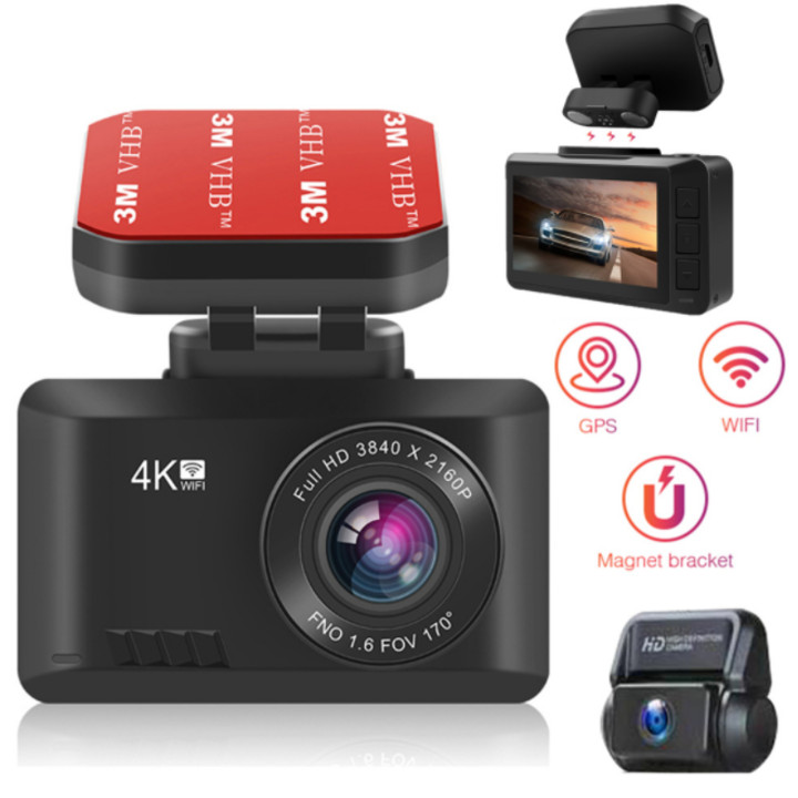 Camera hành trình ô tô độ phân giải 4K (3840*2160P), Wifi, 2.45 inch - Camera trước: 2160P, góc quay 170° - Camera sau: 1080P