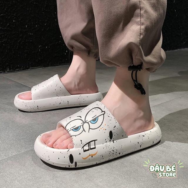 Dép Bánh Mì Nam Nữ Ulzzang Hoạ Tiết Cute - Dép Quai Ngang Hở Mũi Đế Cao Unisex Hoạt Hình Ngộ Nghĩnh - Daube - D035