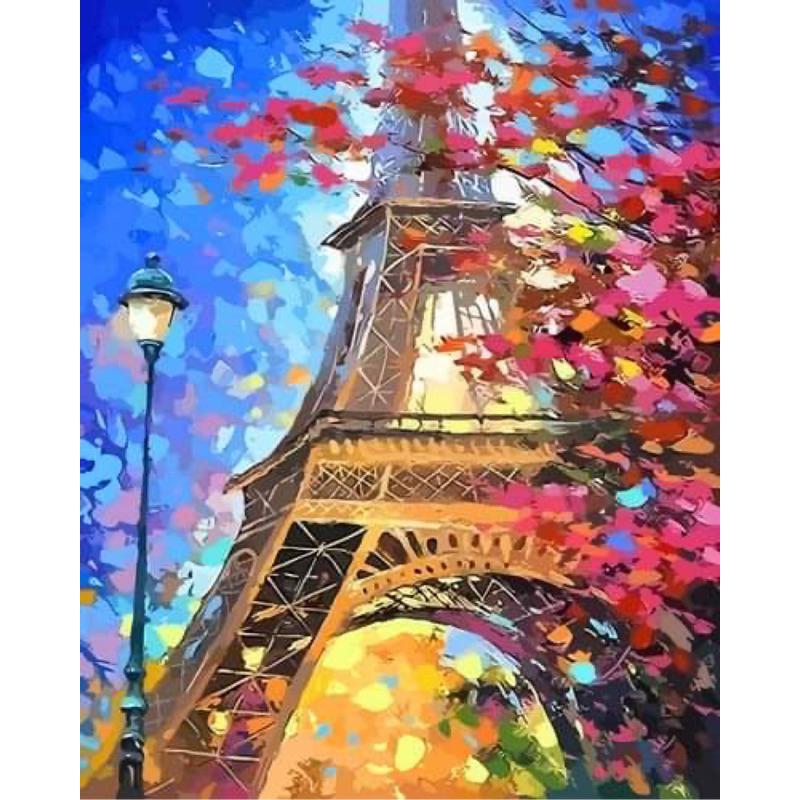 Tranh tô màu theo số Tranh sơn dầu số hoá hình tháp Eiffel 40*50 kèm khung