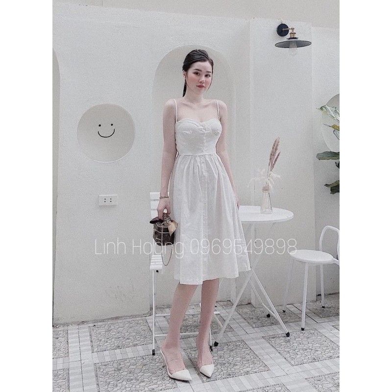 Đầm xòe trắng đũi 2 dây cho nữ DN494