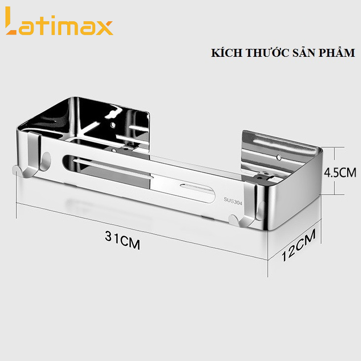 Kệ Nhà Tắm Hình Chữ Nhật 1 Tầng Inox 304 Cao Cấp - Dán Tường Không Khoan Đục Tiện Lợi