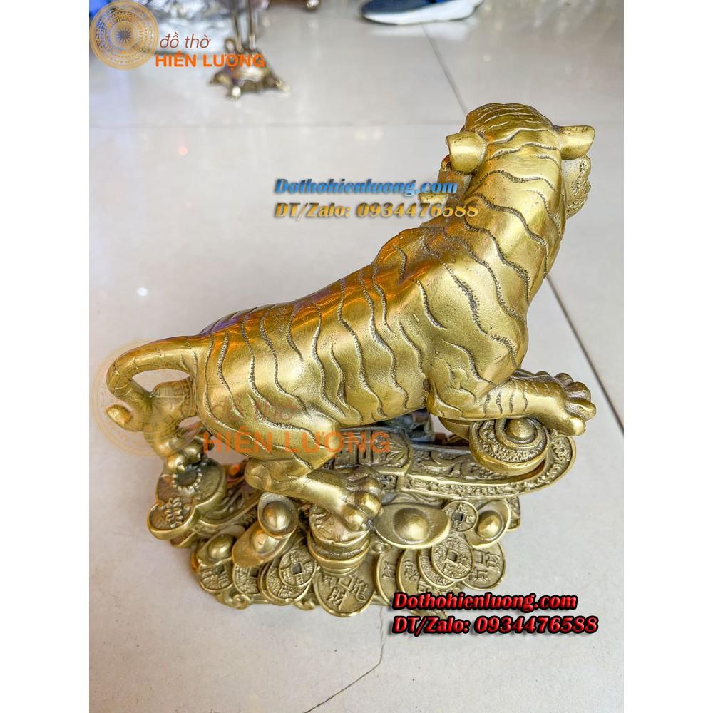 Tượng Linh Vật Hổ Đế Tiền Gậy Như Ý Bằng Đồng Thau Nguyên Chất Kích Thước 22x12x22cm, Nặng 2,5kg - Quà Tặng Sếp Tuổi Dần