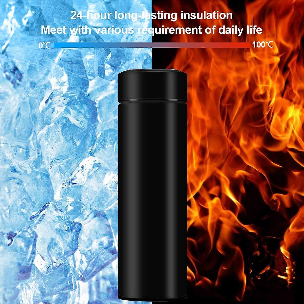 Chai nước truyền trà 500ml Chai nước, cốc du lịch với màn hình cảm ứng LCD thông minh, giữ nóng hoặc lạnh (Đen)