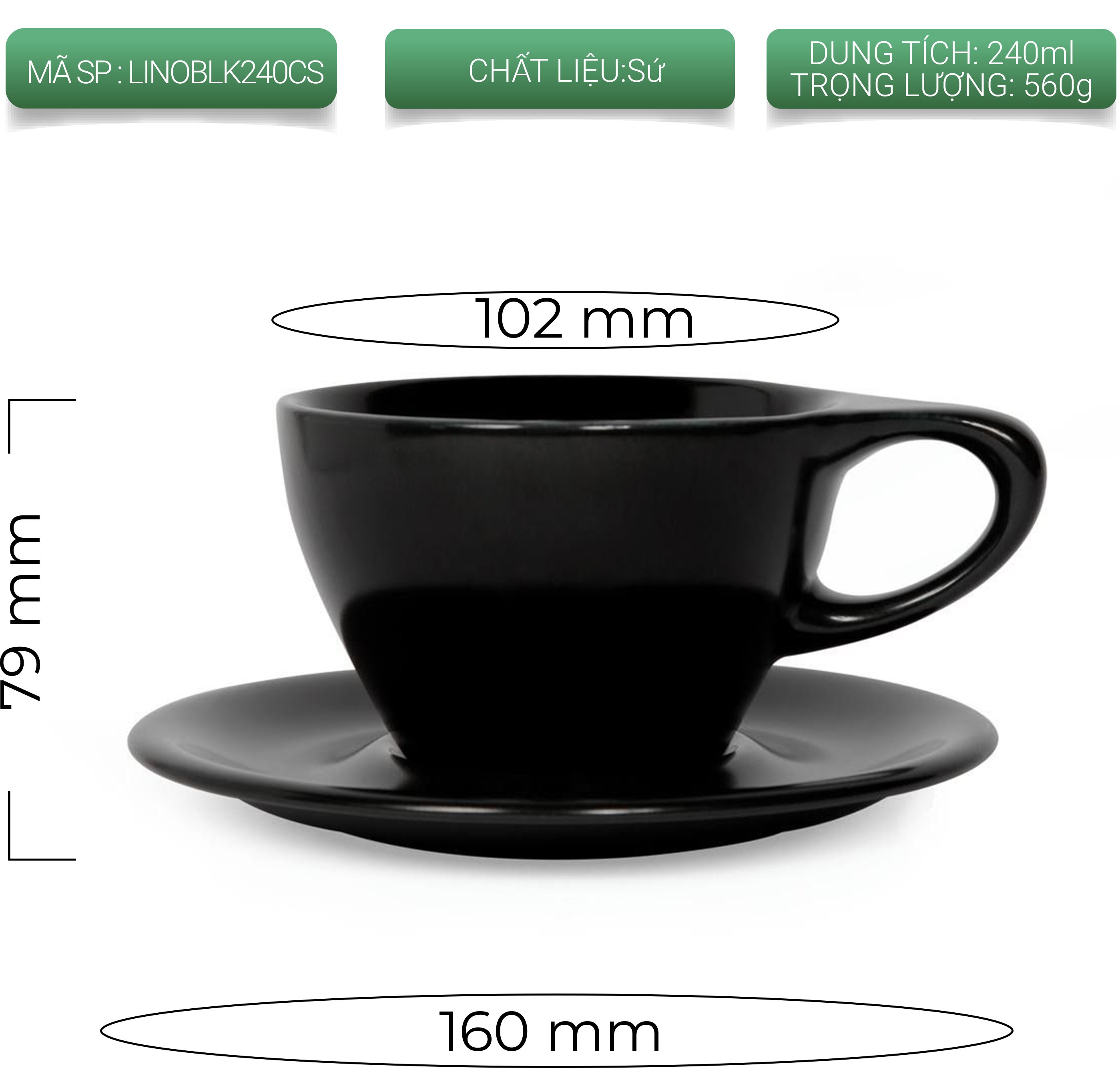 Bộ đĩa và ly sứ NotNeutral LINO Small Latte 240ml