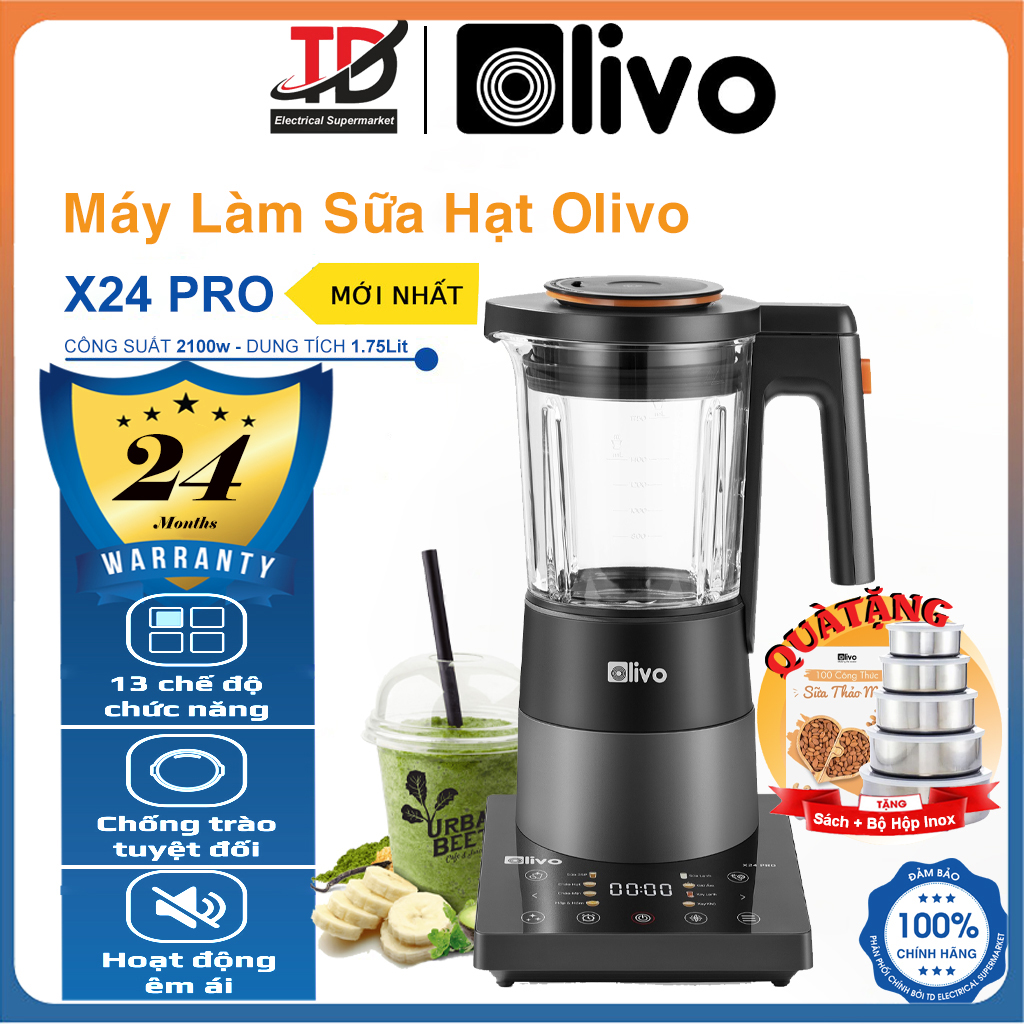 Máy Làm Sữa Hạt Olivo X24 Pro, Mâm Nhiệt Gốm Công Suất 2100w, Sấy Khử Khuẩn - Tạm Dừng Khi Nấu, Hàng Chính Hãng