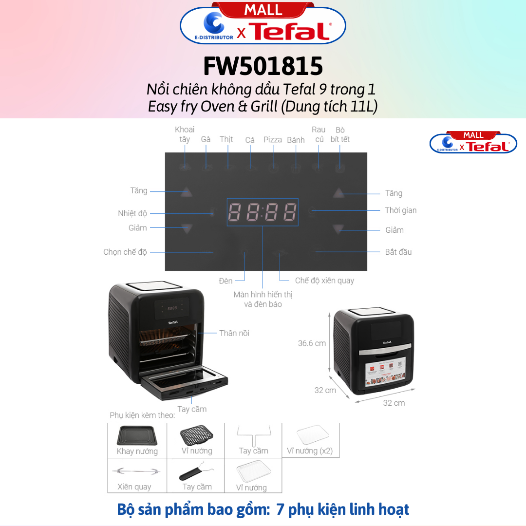 Nồi chiên không dầu Tefal Easy fry Oven & Grill FW501815 (11L) - FW201815 (6.5L) - Hàng chính hãng