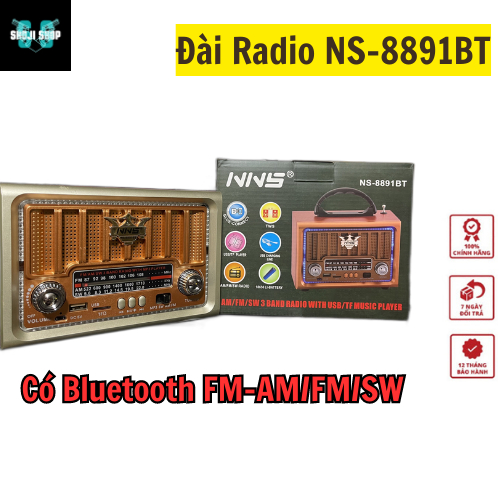 Đài Radio FM -Bluetooth NSS 8891BT Kiểu Dáng Cổ Điển Sang Trọng Hỗ Trợ USB, Thẻ nhớ, Chạy Pin Sạc-Hàng Chính Hãng