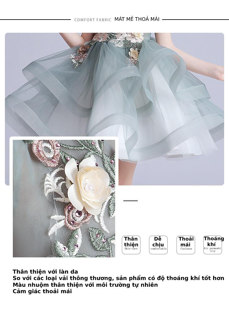 Váy đầm bé gái dễ thương, váy dự tiệc cho bé từ 6-12 tuổi màu xanh lục