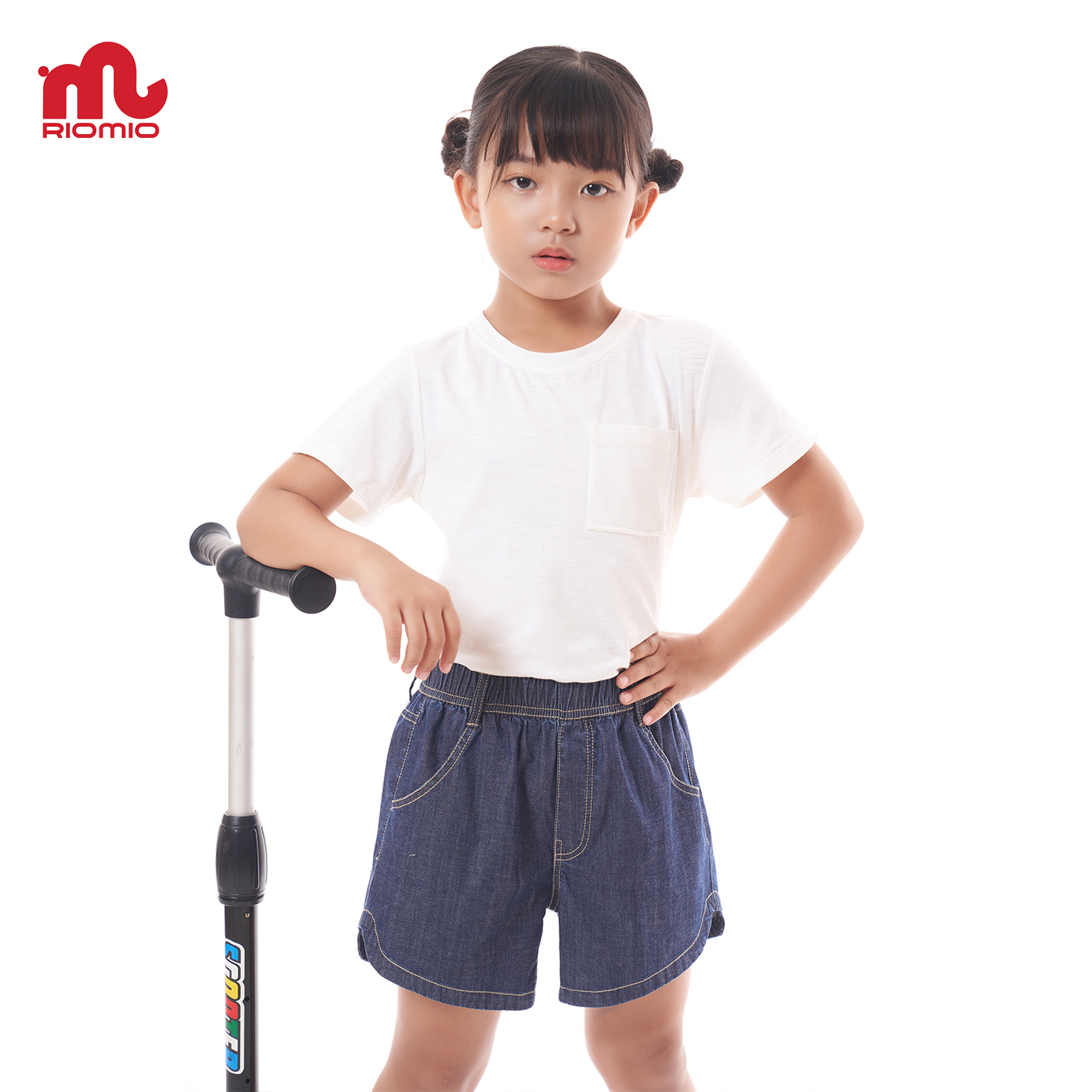 Quần short jeans cao cấp Riomio cho bé gái gấu lượn, xinh cá tính 100%cotton USA- RO079