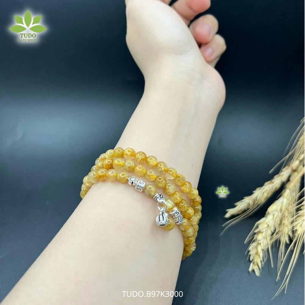 Vòng Tay Nữ Đẹp - Vòng Phong Thủy Mệnh Kim Thổ TUDO VCBTATV B97K3000 AG925 Charm Vương Miện, Tóc Vàng - Sự Nghiệp
