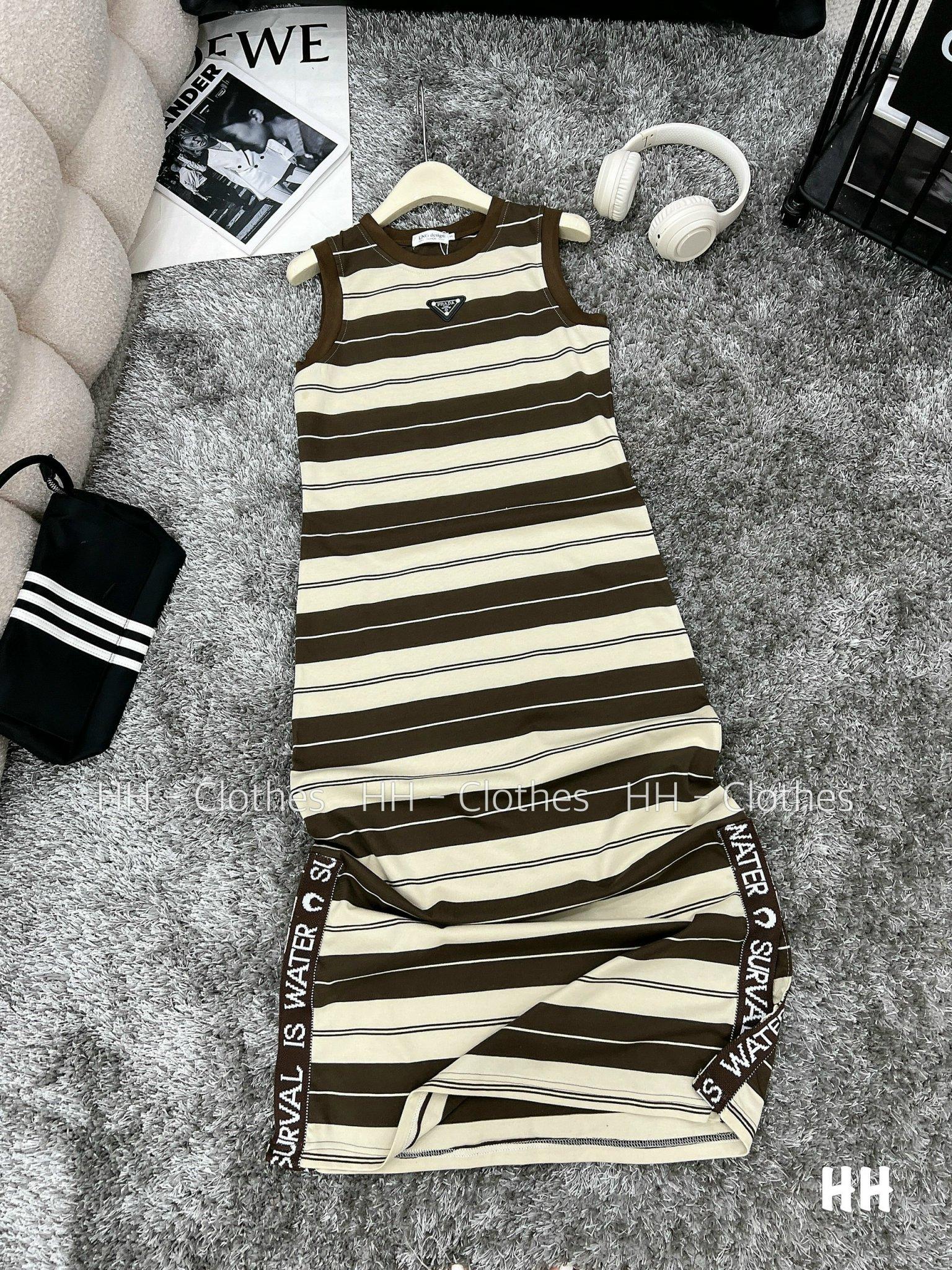 VÁY ĐI CHƠI, VÁY MAXI, VÁY SUÔNG KẺ NÂU XẺ CỰC KUTE