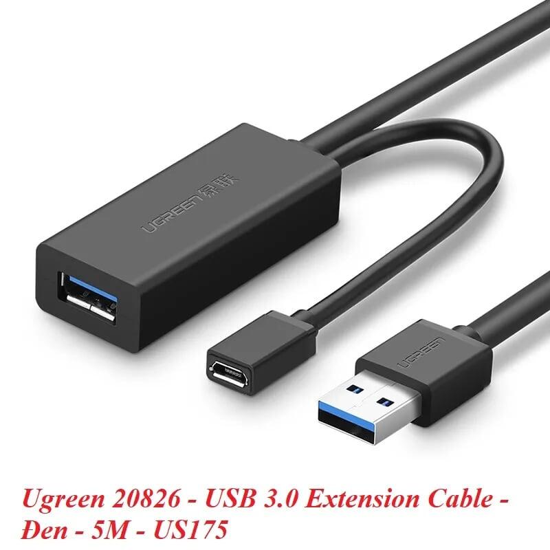 Ugreen UG20826US175TK 5M màu Đen Cáp tín hiệu nối dài USB 3.0 hỗ trợ nguồn MICRO USB - HÀNG CHÍNH HÃNG