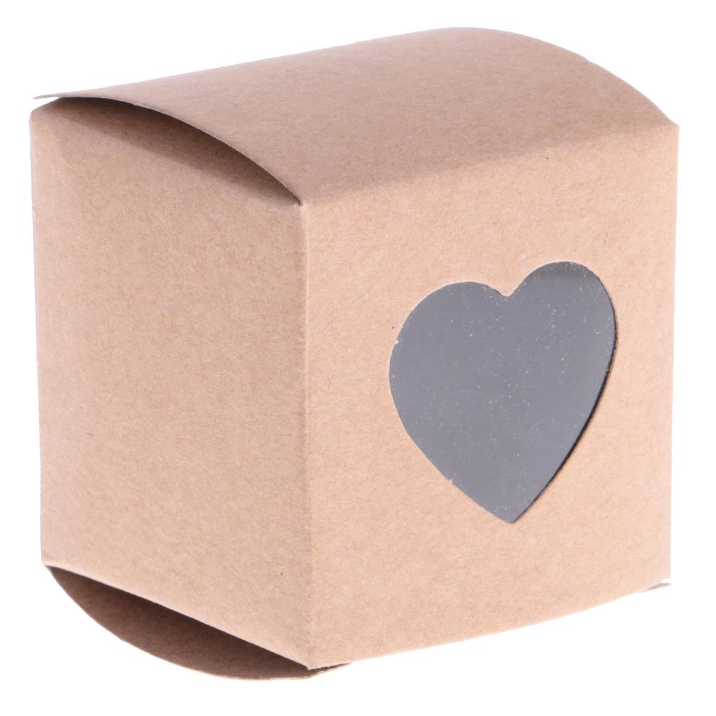 2X 50 Pieces DIY Kraft Rustic Candy Gift Boxes Heart Window Decor Wedding Favor