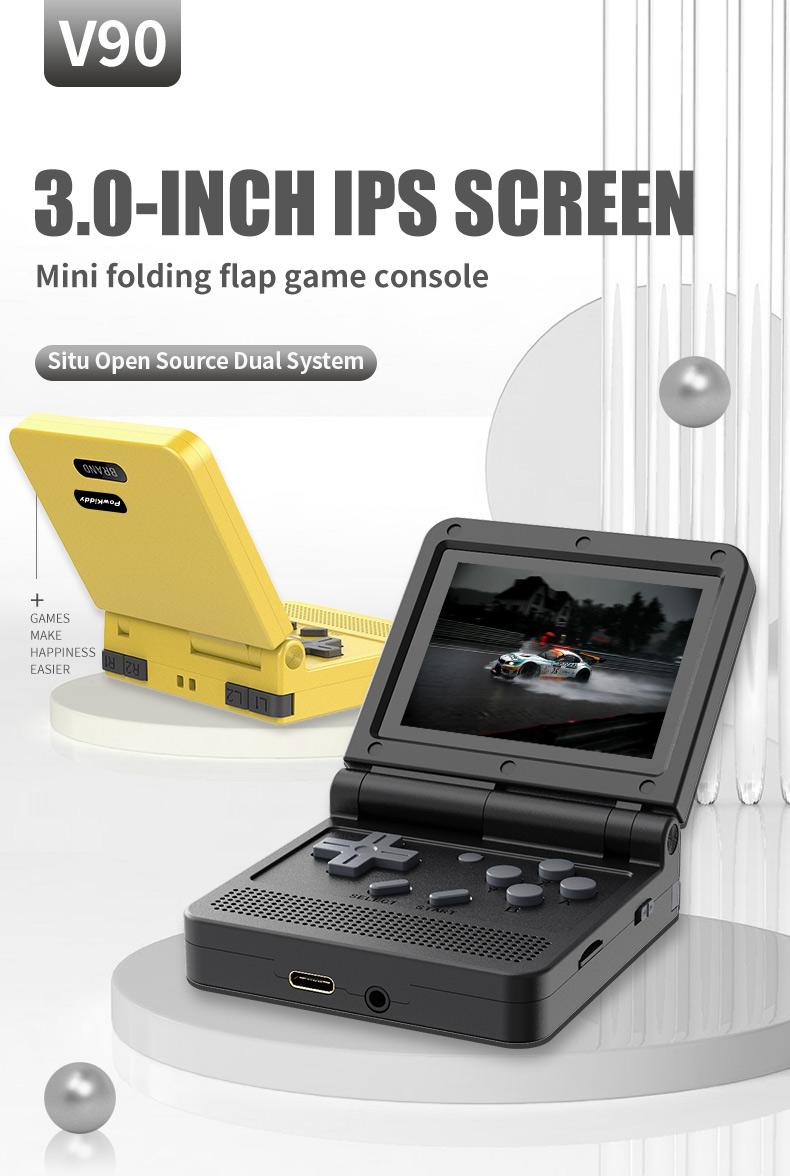 V90 Bảng điều khiển Handheld MP4 Video Trình phát 3 "Rollover màn hình IPS tương thích với 15 trình giả lập quà tặng Trò chơi retro của trẻ em