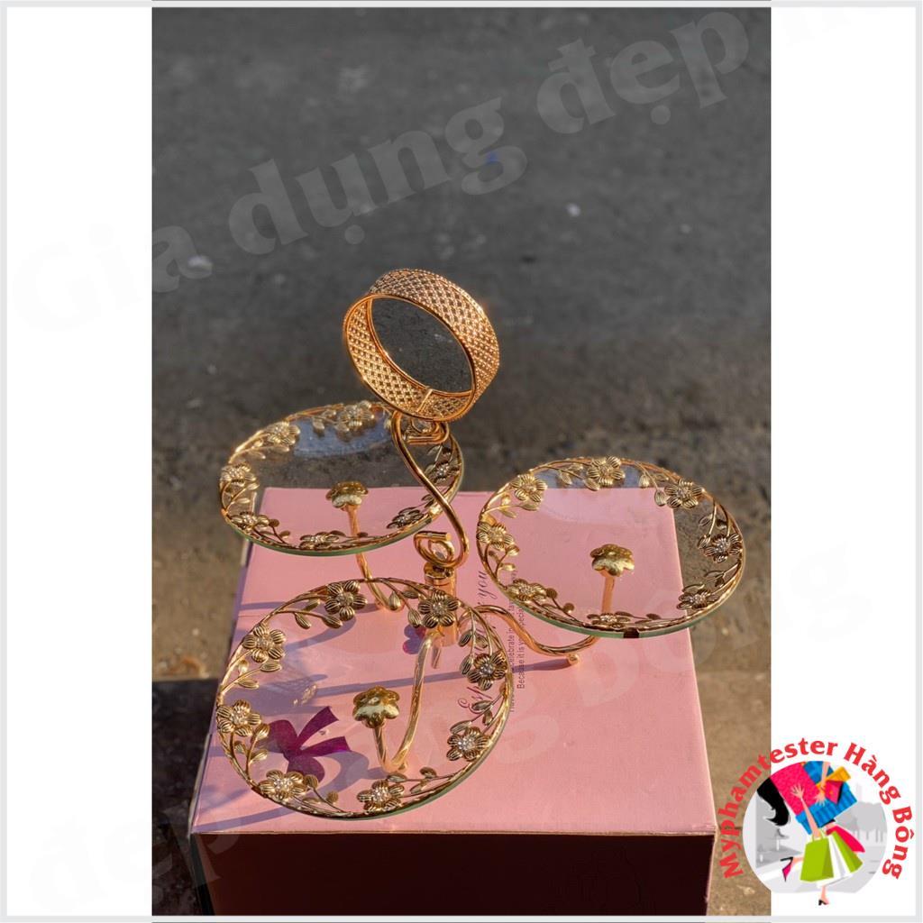 Tổng hợp Đĩa Thủy Tinh Khảm Hoàng Gia Cao Cấp | KỆ THỦY TINH 2 - 3 TẦNG KHUNG HỢP KIM CAO CẤP TRẮNG VÀNG HÌNH THỰC TẾ