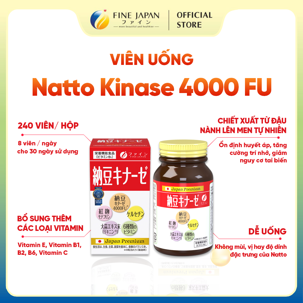  Viên uống Natto Kinase 4000FU FINE JAPAN hỗ trợ điều trị tai biến đột quỵ hộp 240 viên (30 ngày)