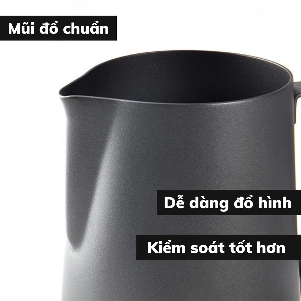 Ca đánh sữa inox cao cấp dung tích 350-600ml pha cà phê Espresso đổ hình cappuccino nghệ thuật Art Latte đen nhám