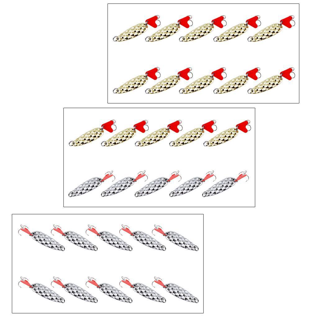 10pcs Spoons Hard Fishing Lures Treble Hooks Salmon Bass Metal Fishing Lure Baits
