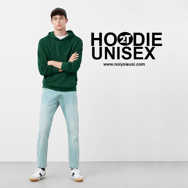 Áo hoodie unisex 2T Store H04 màu xanh rêu khoác nỉ chui đầu nón 2 lớp dày dặn đẹp chất lượng