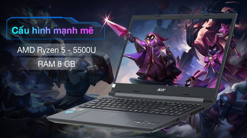 Laptop Acer Gaming Aspire 7 A715-42G-R6ZR (NH.QAYSV.003) (R55500U/8GB RAM/512GB SSD/15.6 inch FHD 144Hz/GTX1650 4G/Win10/Đen) - Hàng chính hãng