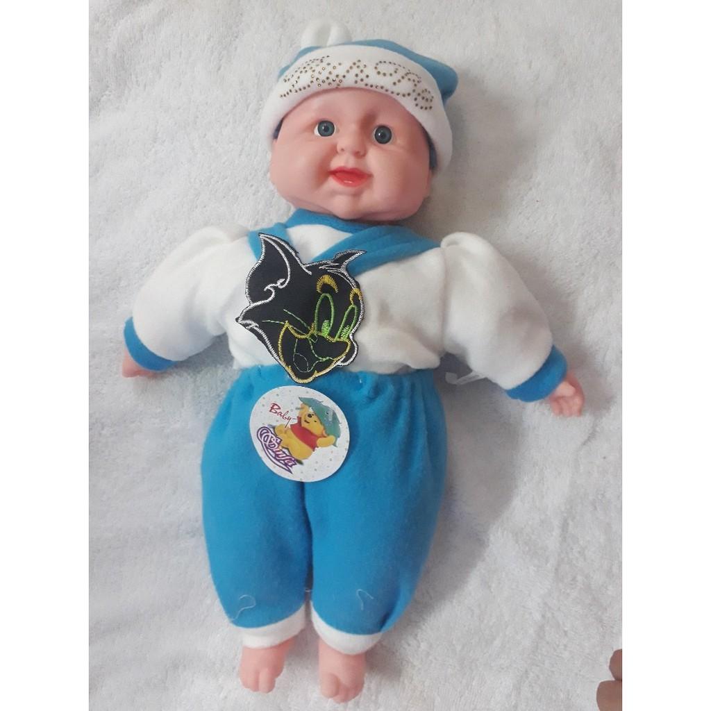 Búp bê bé trai sơ sinh biết cười, búp bê thực hành tắm bé sơ sinh trong bệnh viện dài 42 cm nặng 400 g quần áo nón thay được