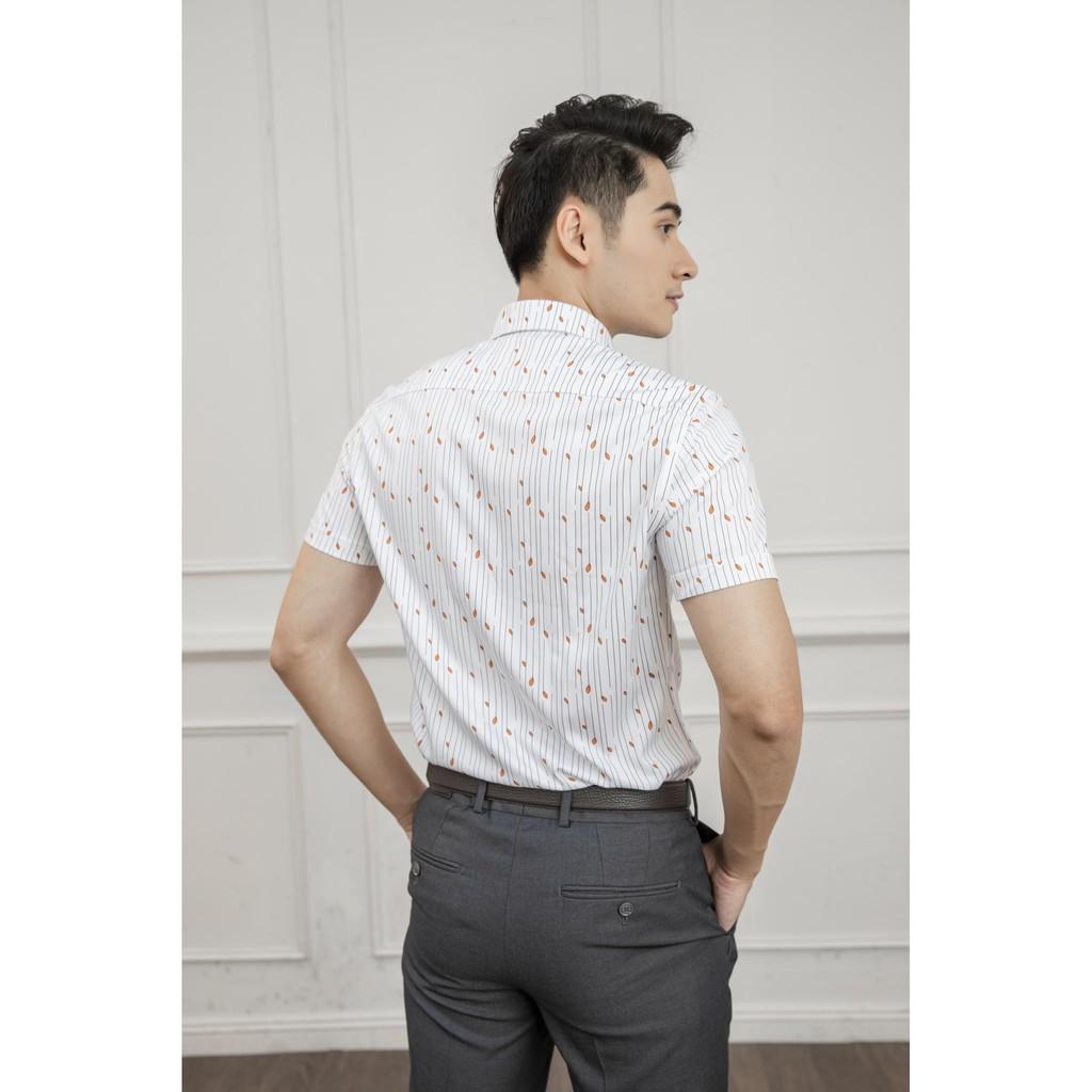 Áo sơ mi ngắn tay nam Aristino ASS003S1 form dáng slim fit ôm sát - Trắng in họa tiết lá